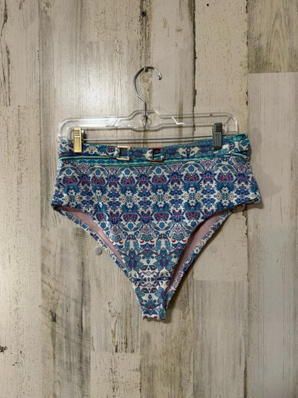 Nanette Lepore Belted Blue Pink Floral High-Waist Bikini Bottom